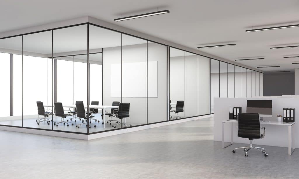 Laminated safety glass used as an office partition